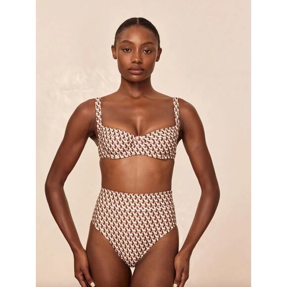 Monday Swimwear Sorrento Bottom and Cala Roja Top Set Husk Geo Print Brown - Picture 14 of 14